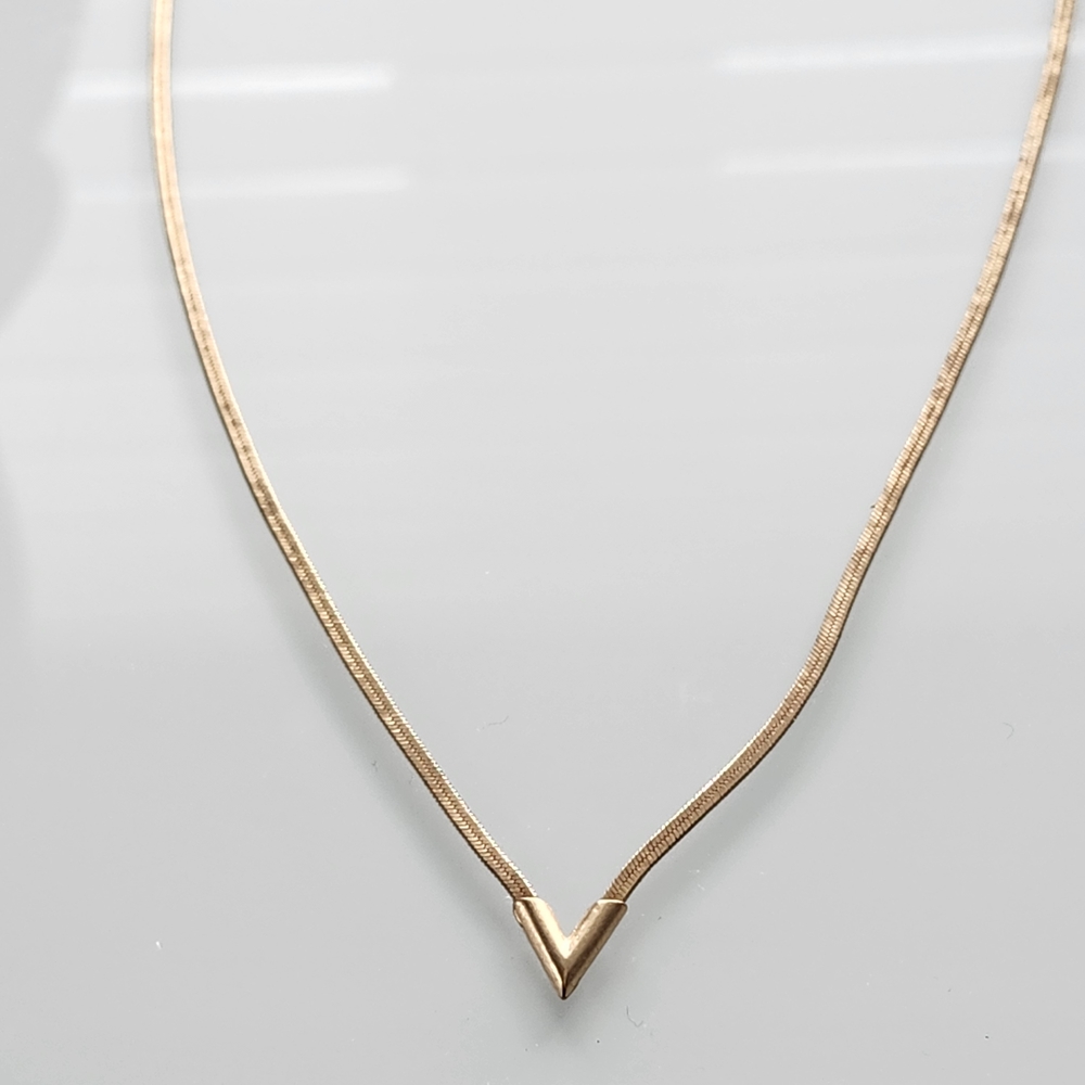 Gold Tone Necklace V ShapedFlat Snake Clavicle Chain - Picture 5 of 9
